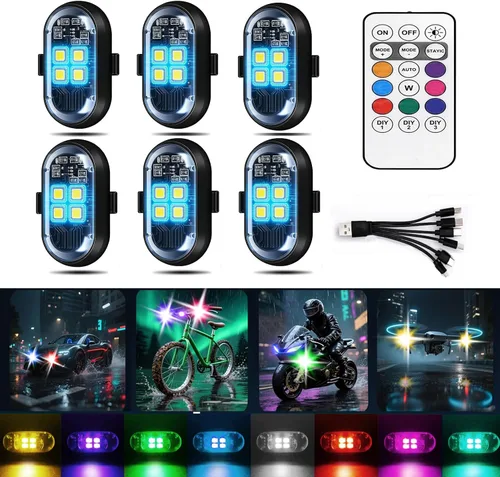 Vista 7 de Luces Estroboscópicas de Advertencia LED Inalámbricas Mejoradas de 4 Lámparas de Alta Luminosidad de 4 Grupos 8 Colores, Luces Impermeables
