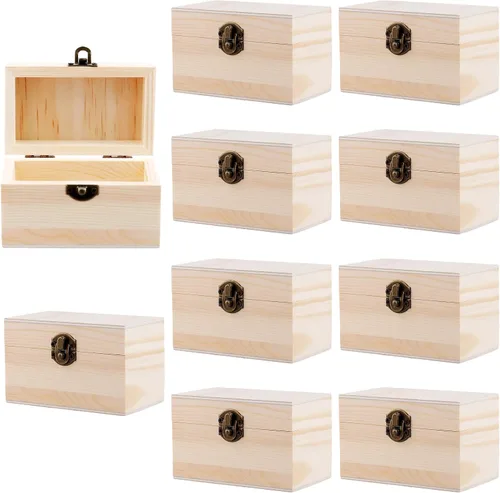 Vista 13 de FUNSUEI 4 cajas de madera de 7.9 x 5.1 x 3.9 pulgadas con tapa con bisagras, caja de madera sin terminar, cajas de madera para manualidades