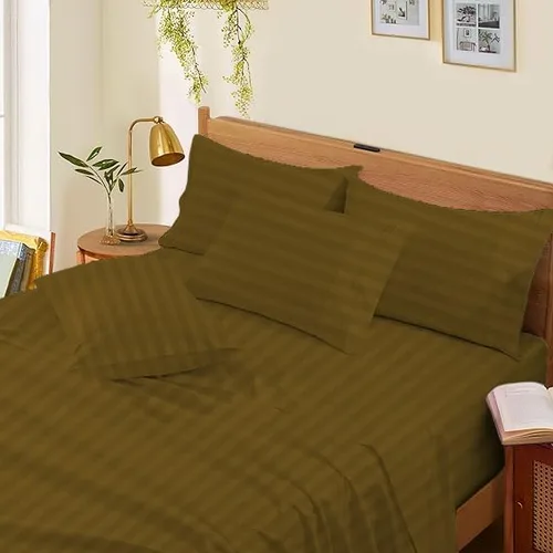 Vista 23 de Sábanas de cama tamaño Queen – 21 pulgadas de profundidad – Juego de 4 sábanas 100% algodón egipcio, rayas plateadas, de lujo, súper suavidad