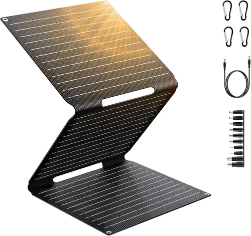 Vista 9 de Cargador de panel solar portátil de 30 W, kit de panel solar plegable con salida DC/USB C/USB A para banco de energía, estación de teléfono