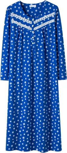 Vista 11 de Keyocean Camisones para mujer, de algodón suave, cómodo, ligero, de manga larga, vestidos de noche para mujer Azul