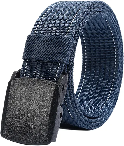 Vista 8 de LionVII Cinturones de trabajo de nailon para hombre, cinturón de lona transpirable con hebilla de plástico, fácil de recortar para adaptarse a Negro