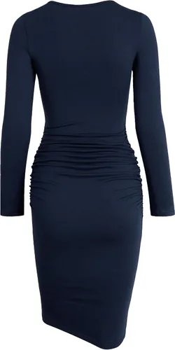 Vista 2 de Missufe - Vestido casual ajustado de manga larga para mujer, fruncido, vestido de verano, hasta la rodilla, ajustado, tipo bodycon