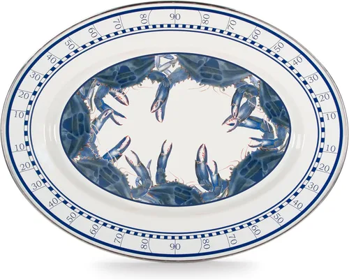 Vista 3 de Golden Rabbit Enamelware Oval Platter, 12 x 16in, Aegean Sevilla