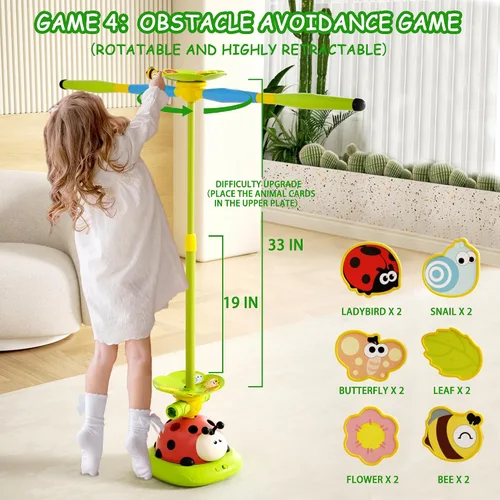 Vista 6 de Juguetes Musicales de Salto 5 en 1, Juego de Lanzar Anillos Pisoteando Lanzacohetes para Niños, Juguetes de Evitar Obstáculos y Saltar en Cuclillas