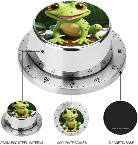 Vista 3 de Temporizador mecánico de cocina de 60 minutos, temporizador de cuerda con rana linda, temporizador de cocina de chef con alarma fuerte, no requiere