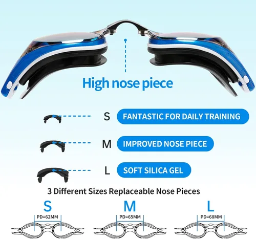 Vista 3 de Body+ Gafas de natación para miopes, gafas de natación con lentes ópticas con espejo/sin espejo para miopía, antivaho para hombres y mujeres adultos
