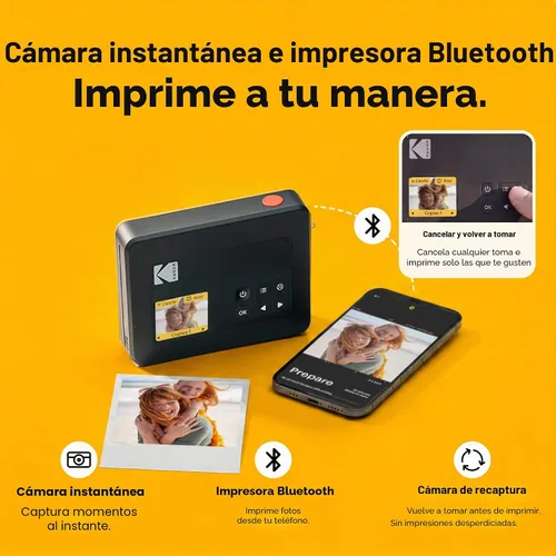 Vista 4 de Kodak Mini Shot 3 Retro 4PASS 2 en 1 Cámara digital instantánea e impresora de fotos (3 x 3 pulgadas) Bluetooth, iPhone & Android Smartphone