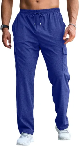 Vista 2 de CTU Pantalones deportivos holgados de moda para hombre, ligeros, para entrenamiento, pantalones deportivos con parte inferior abierta con bolsillos
