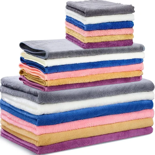Vista 8 de Moukeren Juego de 18 toallas de baño de microfibra, 6 toallas de baño, 6 toallas de mano, 6 toallas pequeñas, terciopelo coral suave, altamente