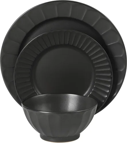Vista 6 de Gibson Elite Winchester Way - Juego de vajilla de gres en relieve de 12 piezas, esmalte mate reactivo, platos y cuencos duraderos Lightweight-Tech