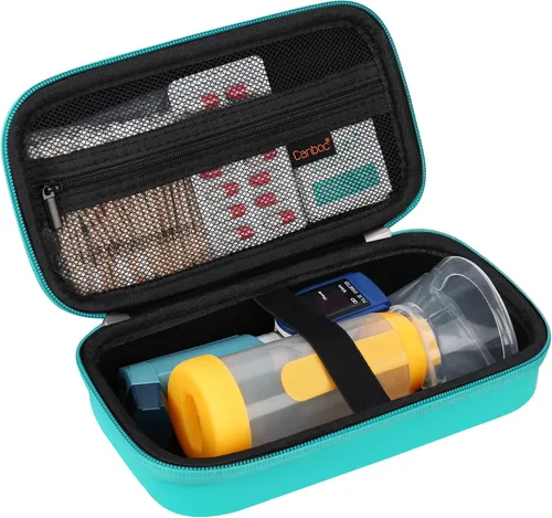 Vista 10 de Canboc Estuche de transporte de viaje para inhalador de asma, espaciador de mano para adultos y niños, máscaras, estuche rígido para inhaladores