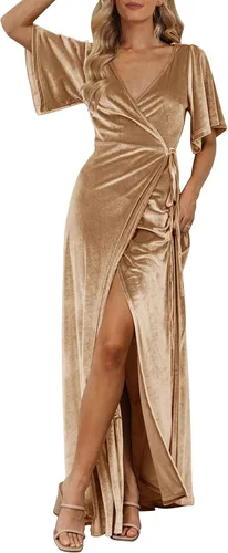 Vista 19 de MEROKEETY Vestido largo de terciopelo con cuello en V para mujer, invitada Negro