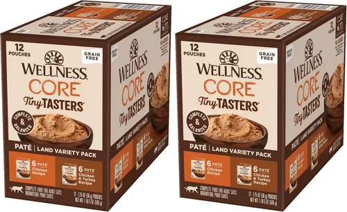 Vista 13 de Wellness CORE Tiny Tasters - Alimento húmedo en paté para gatos adultos, natural, rico en proteínas, sin granos, bolsa de 1.75 onzas, paquete de 12