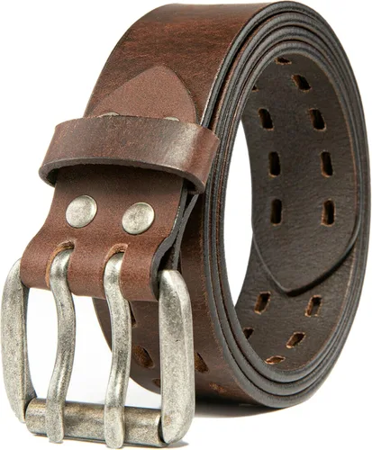 Vista 8 de BG247 Cinturón casual de cuero hecho a mano para hombre con hebilla de doble punta Negro
