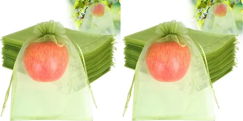 Vista 6 de 100 piezas de bolsas de protección de frutas 15x23 cm, bolsas de cobertura de malla verde con cordón, protectores de frutas de malla, barrera contra