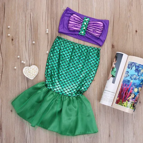 Vista 2 de Conjunto de traje de baño para niñas y niños con cola de sirena