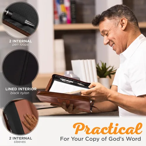 Vista 4 de Christian Art Gifts Funda clásica de piel sintética para la Biblia para hombres y mujeres: mantente firme en la fe - 1 Corintios 16:13 versículo
