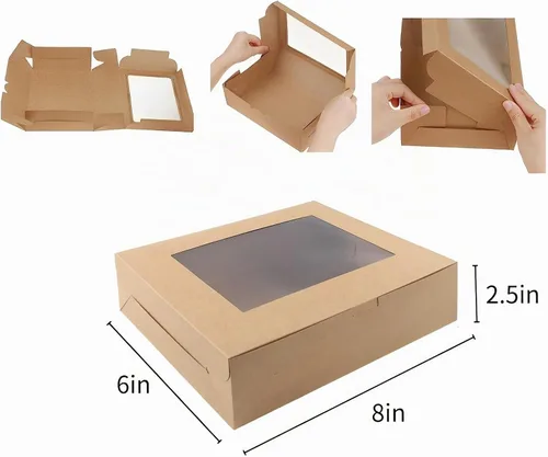 Vista 2 de 20 cajas de panadería marrones de 8 x 6 x 2.5 pulgadas con ventana, cajas de galletas para embalaje, cajas de golosinas para cupcakes, día de San
