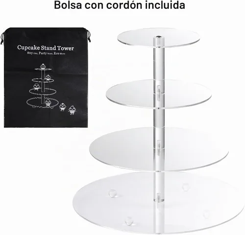 Vista 6 de AMEITECH Soporte para cupcakes, soporte redondo de 4 niveles para cupcakes, torre de postres, soporte de pastelería para bodas, cumpleaños, fiestas