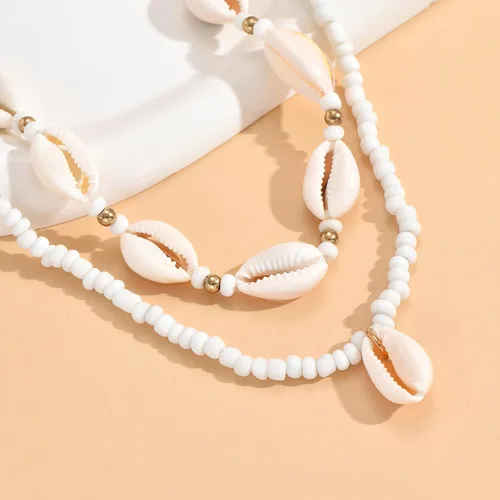 Vista 6 de Nackiy Collar de concha marina hecho a mano para mujer, collar de concha natural ajustable de verano (cuerda trenzada beige)