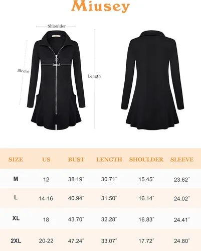 Vista 4 de Miusey Sudadera tipo túnica con cremallera para mujer, cuello y ligera, chaqueta larga