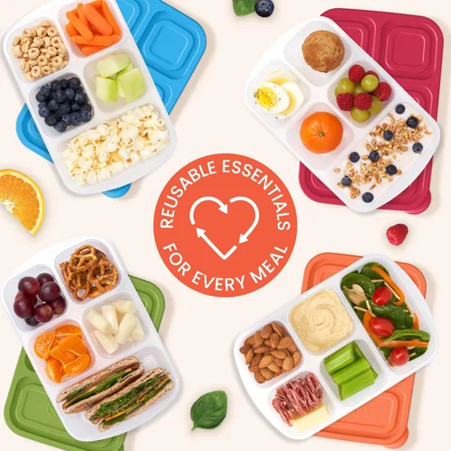 Vista 7 de Bentgo Easyboxes - Contenedores de alimentos reutilizables de 5 compartimentos, juego de 8 piezas, 4 bandejas y 4 tapas, almacenamiento de alimentos