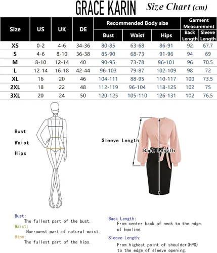Vista 6 de GRACE KARIN - Vestido tipo tubo de trabajo para mujer, vestido de lápiz para boda, oficina, cóctel, fiesta, manga larga