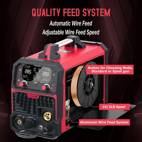 Vista 7 de ACEWELDER Soldador MIG de aluminio con pulso 200A 7 en 1 gas MIG/pulso MIG/núcleo de flujo sin gas/electrodo/elevación TIG/soldadura por