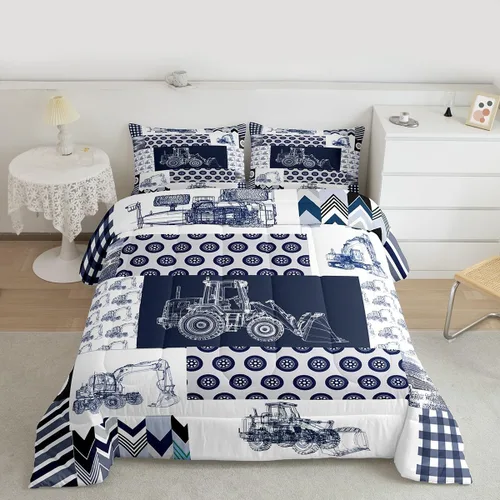 Vista 25 de Feelyou Juego de ropa de cama con estampado de aviones para niños y niñas, juego de funda de edredón de microfibra estilo boceto azul y blanco