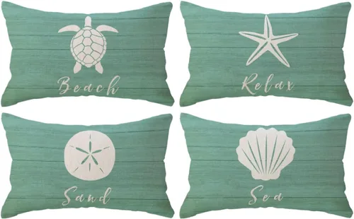 Vista 8 de ULOVE LOVE YOURSELF Fundas de almohada de playa costera, conchas de estrella de mar, conchas de dólar de arena, verano, playa, decoración de casa