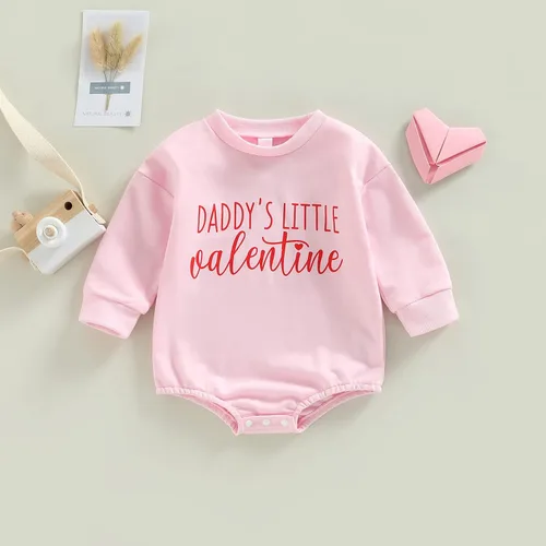 Vista 83 de SOLILOQUY Traje de manga larga con cuello redondo para el primer día de San Valentín para bebé niño y niña, mameluco de corazón de amor