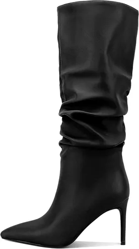 Vista 30 de Zamikoo Botas holgadas de tacón alto para mujer, botas de tacón de aguja altas hasta la rodilla, puntera puntiaguda, elásticas, botas altas de meter