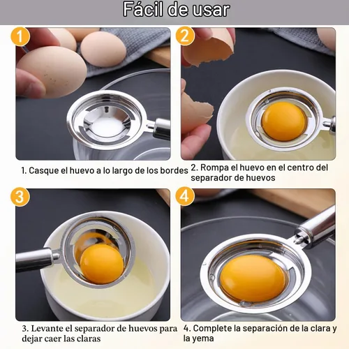 Vista 3 de Separador de huevos, herramienta de acero inoxidable para separar yema y clara de huevo