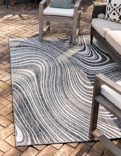 Vista 12 de Unique Loom colección moderna para exteriores - Alfombra de área para piscina (2 pies x 6 pies 1 pulgada alfombra de pasillo, color azul/marfil)