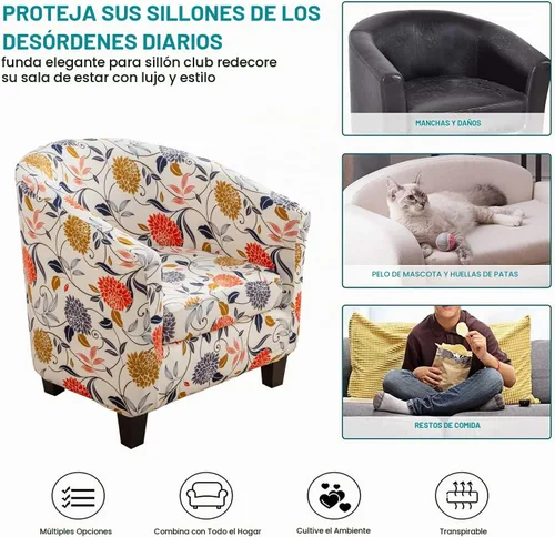 Vista 4 de NILUOH - Funda para silla de club de 2 piezas, funda elástica para silla de bañera redonda, fundas para silla de barril, fundas antideslizantes