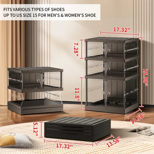 Vista 2 de CIMLORD Estante de zapatos plegable de 3 niveles para armario y entrada, 3-6 pares, cajas de almacenamiento de zapatos apilables transparentes