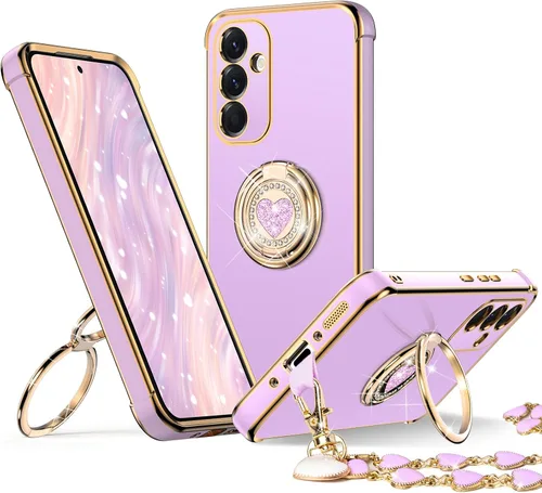 Vista 27 de XYZ Funda para Galaxy A14 5G con soporte y doble anillo, funda de lujo para Samsung A14 5G, color negro