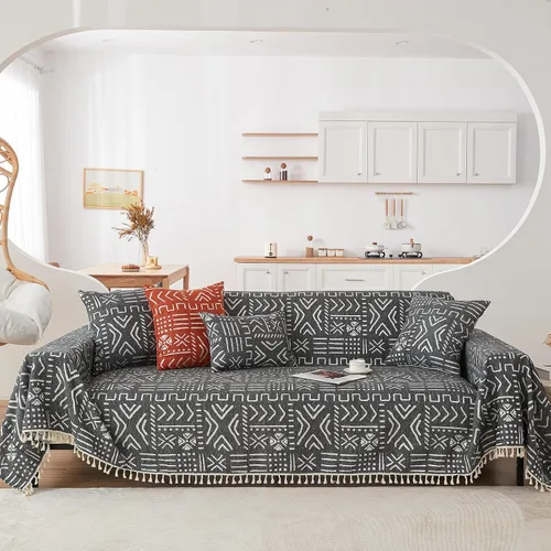 Vista 28 de HANDONTIME Fundas de Sofá Sillón Funda de Sofá Boho para Perros Caqui Funda de Sofá con Borlas Silla Reclinable Funda de Futón Lavable 1 Cojín Sofá