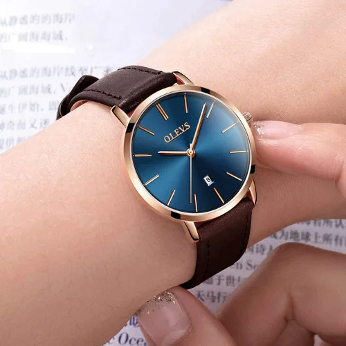 Vista 2 de OLEVS Relojes de cuero impermeable relojes de cuarzo con fecha de día, regalos