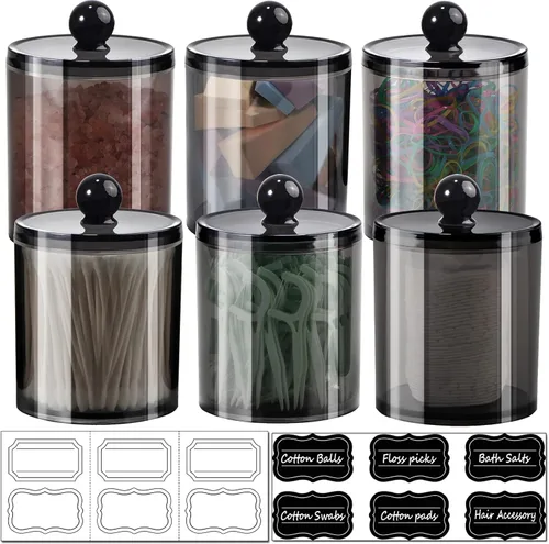 Vista 9 de SheeChung Paquete de 2 tarros pequeños de plástico transparente para boticario de 10 onzas – Soporte dispensador Qtip para almacenamiento de tocador