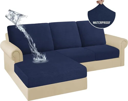 Vista 58 de HDCAXKJ Fundas de cojines de sofá seccional 100% impermeables, 8 piezas, funda seccional en forma de L, funda elástica para asiento de sofá chaise