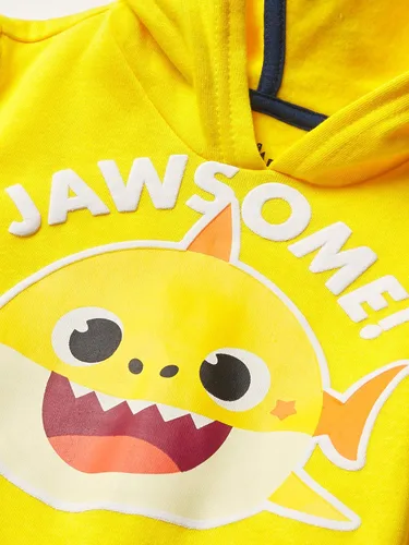 Vista 3 de Pinkfong - Sudadera con capucha para bebé, diseño de tiburón, camiseta y pantalón deportivo de 3 piezas, juego de traje de atletismo para niños