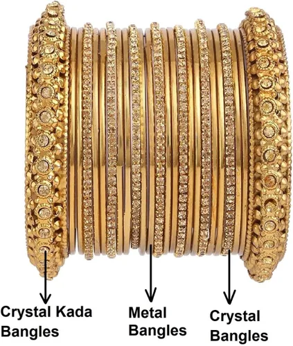 Vista 5 de Efulgenz Boho Vintage Antiguo Gitano Tribal Indio Oxidado Pulseras de Cristal Conjunto de Joyas
