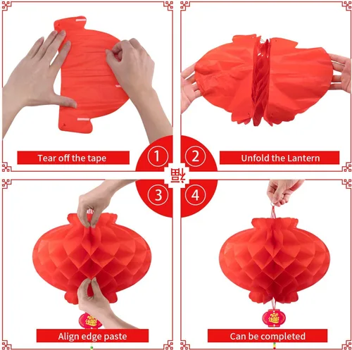 Vista 4 de Faroles de papel rojo para festivales chinos, bodas, cumpleaños y decoración del hogar (12 pulgadas, 2 unidades)