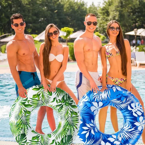 Vista 6 de Simgoing 3 piezas de flotadores grandes de piscina para adultos de 47.24 pulgadas inflables de hojas tropicales de tubo flotante jumbo anillos