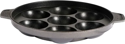 Vista 6 de SHRIYA Appam Patra Patra Paniyaram - Sartén antiadherente con tapa de acero inoxidable, 7 cavidades
