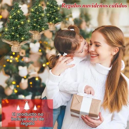 Vista 4 de Shappy 3 piezas de mini árbol de Navidad con luz preiluminada, árbol de Navidad artificial de mesa LED en miniatura con base de lino