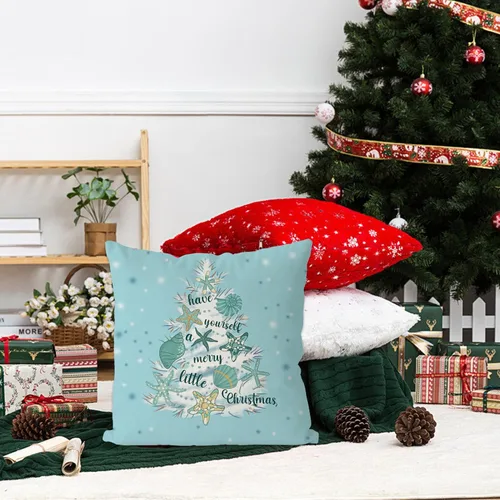 Vista 5 de GAGEC Fundas de almohada de Navidad de 18x18 pulgadas con diseño de estrella de mar, fundas de almohada decorativas de estilo granja, fundas de 18.0
