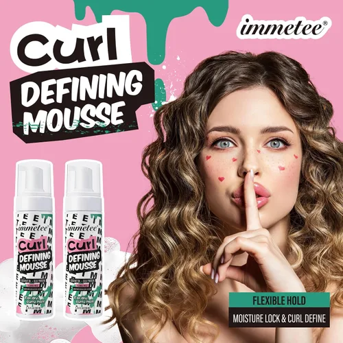Vista 2 de immetee Mousse de pelo rizado, aceite de coco y proteína de seda para el control del encrespamiento, espuma de peinado extra para el bloqueo